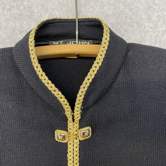 St. John Collection Marie Gray Black Full Zip Cardigan Jacket Gold Trim - Picture 2 of 11